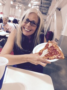 My buddy Stephanie, enjoying a post-shopping slice. Doesn't she have a great smile?